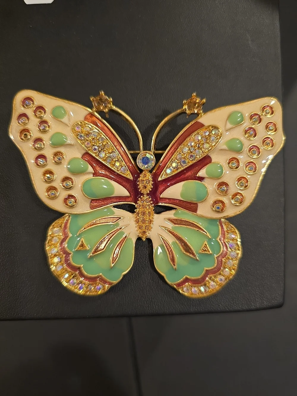 Kenneth Cole Gold-Tone Butterfly Brooch with Green and Cream Enamel
